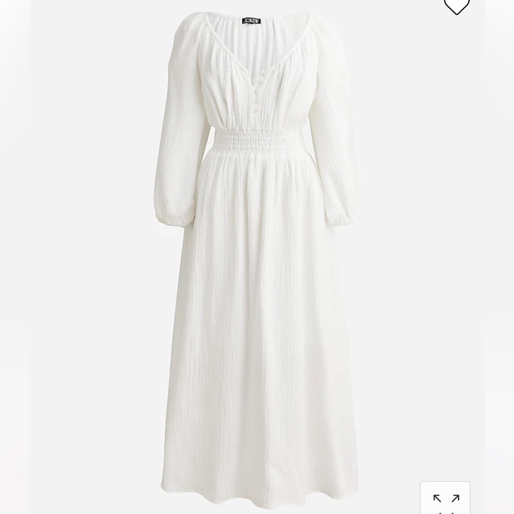 J.Crew V-Neck Midi Dress in Soft Gauze 100% Cotton White S